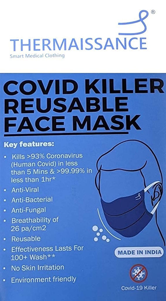 Thermaissance Covid Killer Reusable Masks, Pack of 4