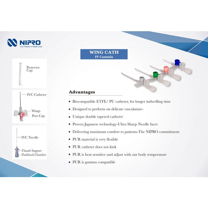 Nipro Intravenous Wing catheter PU (16G,45mm), Box of 100